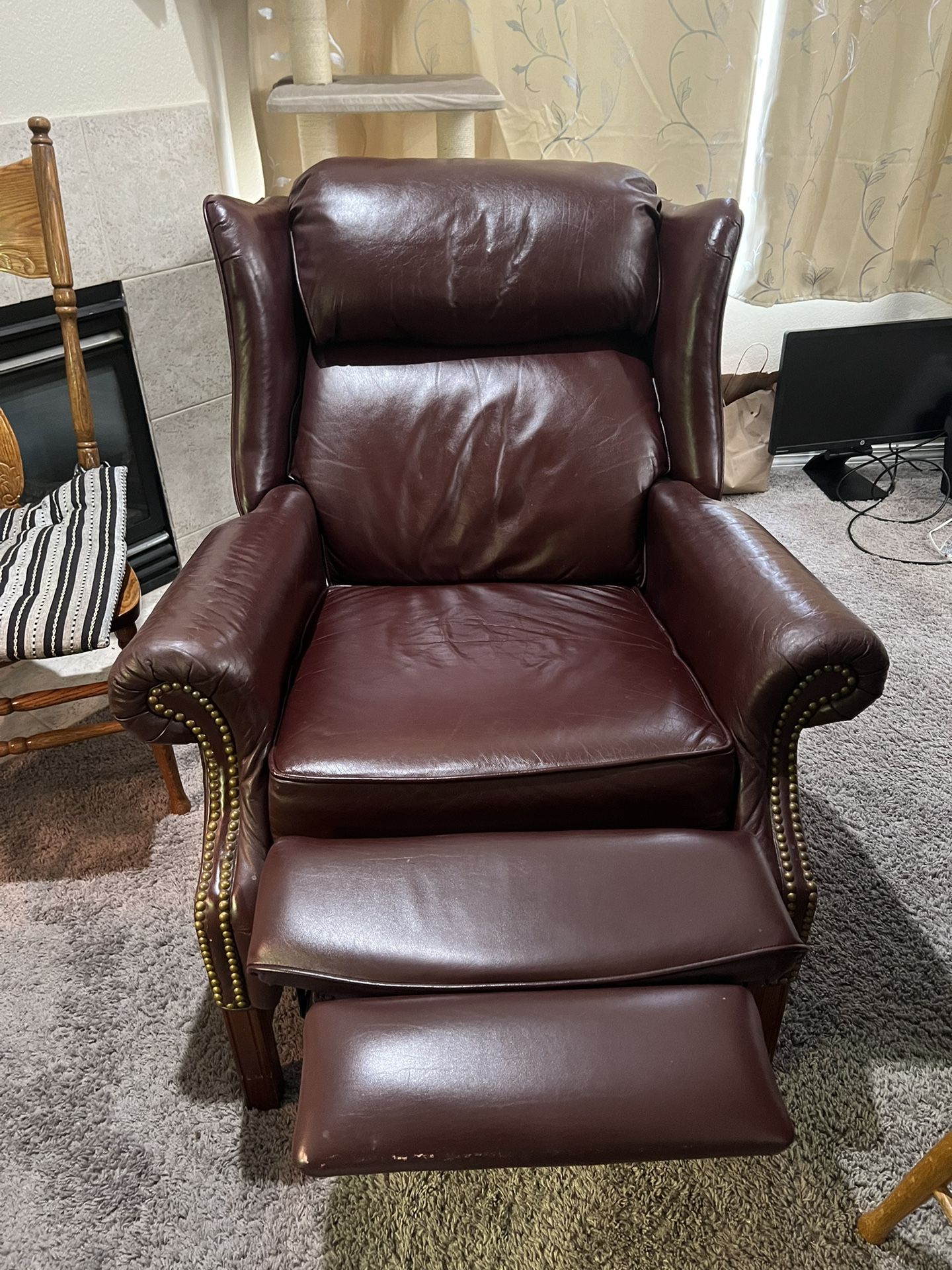 Dark Red Leather Wingback Recliner