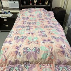 Twin Bed Frames, Storage Headboard with Charging Station, Plus One Nightstand 