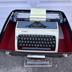 Erica typewriter in good condition. Seems to work OK but may require a cleaning.  Comes with decent case, will need a new ribbon.   $100 or best offer