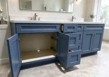 blue bathroom vanities (including countertops, sinks, backsplashes, etc.)