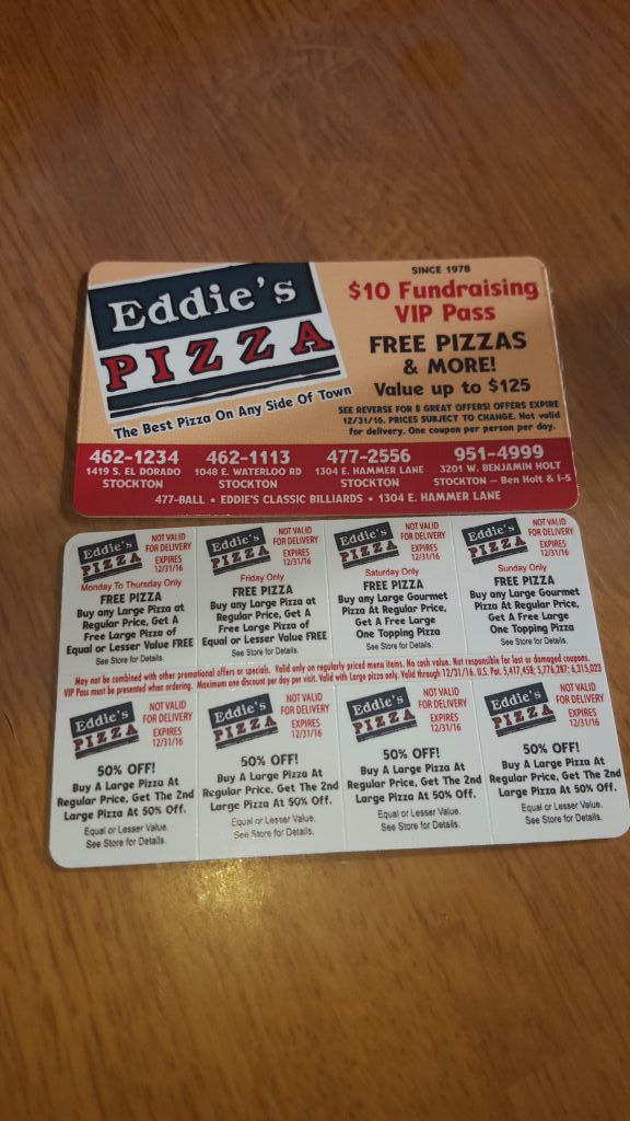 Eddies pizza fundraising vip pass