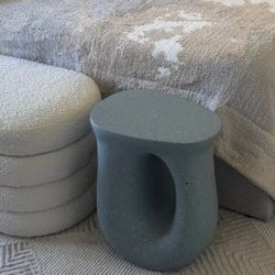 SIDE TABLE: Modern Sculptural Pedestal Side Table – Sage Green Concrete Look – 17.7”