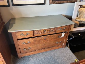 CHEST: Vintage Chest w/ light blue top, 2 large drawers & 3 Small drawers As-Is (wear & tear) SKU FU869W