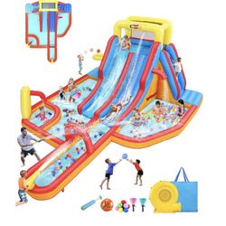 #5201-Whubefy Extra Large Inflatable Water Slide, 18X14 Ft Bounce House Waterslide for Kids 3-12 with Extra Long Slides, Splash Pool, Blow Up Water Sl
