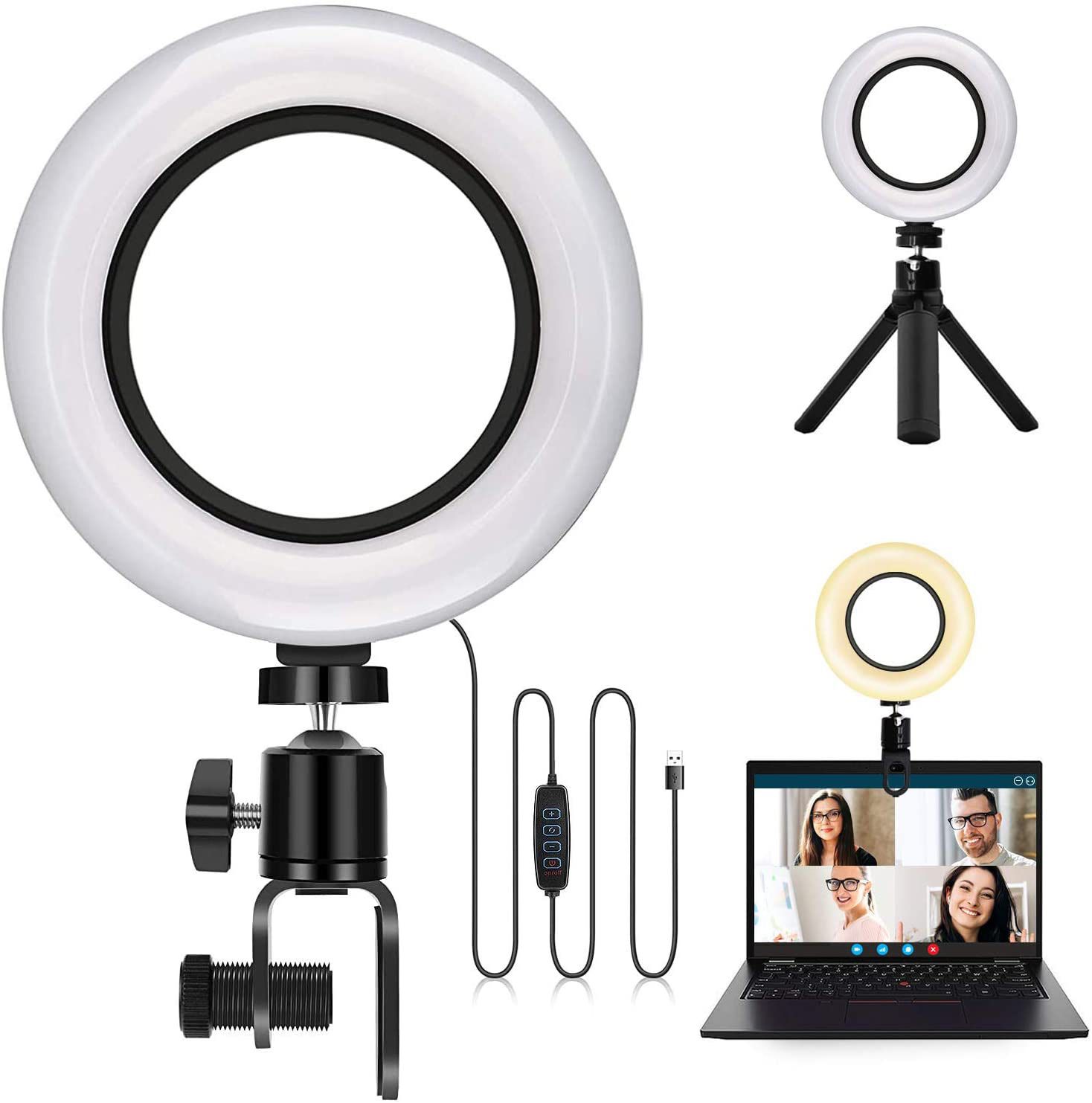 6" LED Ring Light with Clamp Mount and Tripod Stand