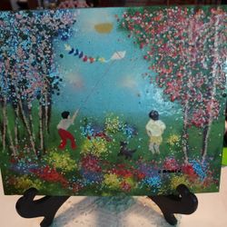 Vtg Original Enamel on Copper Painting by French Artist Louis Cardin