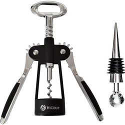 HiCoup Corkscrew Wine & Beer Opener – Ergonomic Double Wing, Stainless Steel with Stopper & Gift Box