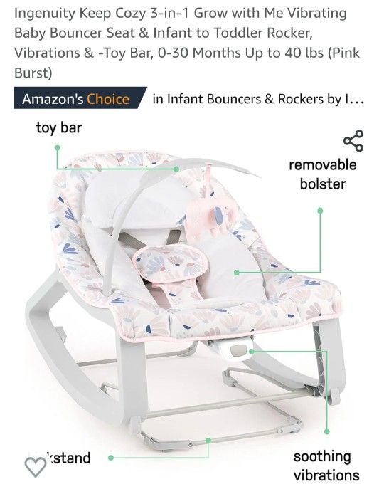 Ingenuity Keep Cozy 3-in-1 Grow with Me Vibrating Baby Bouncer Seat & Infant to Toddler Rocker,

