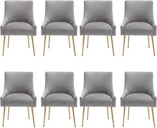 Velvet Dining Chairs Set of 8 with Gold Legs,Upholstered Chairs Modern Mid-Century Upholstered Kitchen Chair with Pull Handle,for living room,Bedroom,