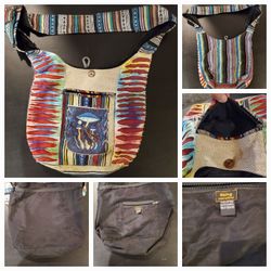 Multicolor Striped Bohemian Hobo Bag with Mushroom Patch - Like New Condition