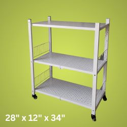 3 Tier Metal rolling cart measuring 28 x 12 x 34 inches
