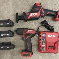 SKIL RS582801 PWRCORE 12 RECIPROCATING Saw and Skil ID574401 12V Cordless Brushless 1/4 Hex Impact Driver w/  3 Batt & charger 