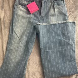 White Stripped Bell Bottom Jeans