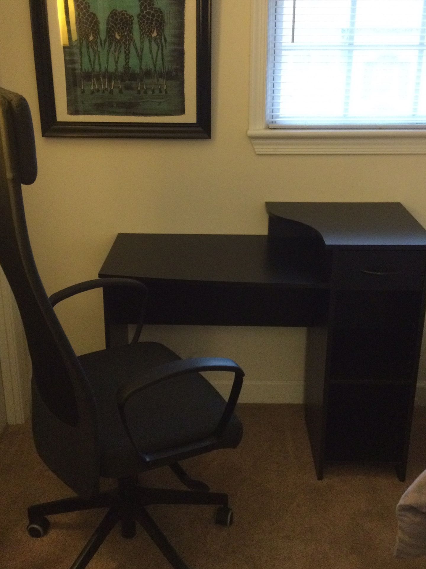 WFH....You Deserve A Solid Black Desk w/Monitor Stand & Drawer + Awesome High Back Gamer/Office Chair