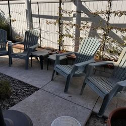 Plastic Adirondack Chairs And 2 Small Side Tables