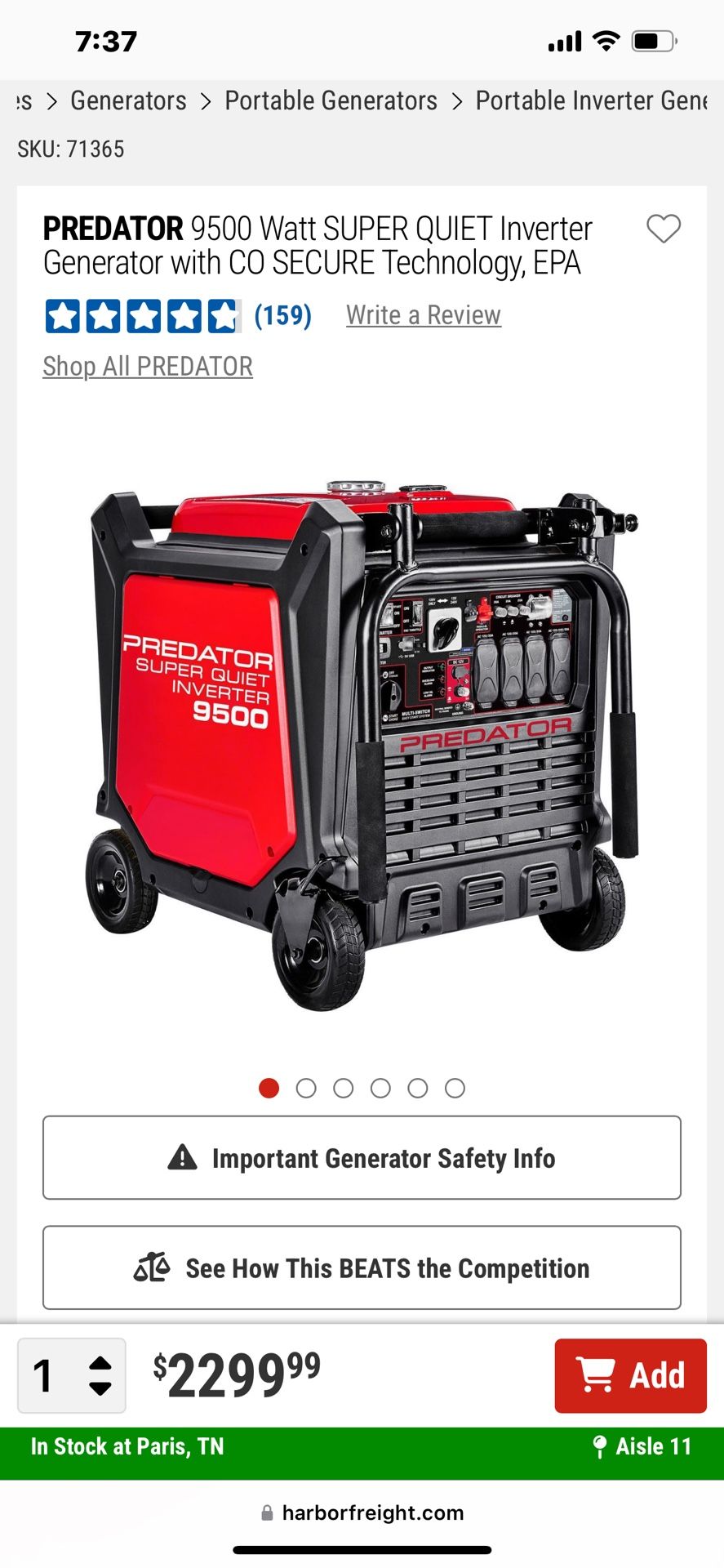 New SUPER QUIET 9500 PREDATOR GENARATOR