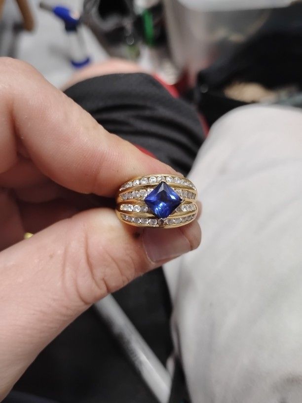 Blue Sapphire And White Tanzanite Gold Ring
