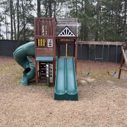 Kids Swing Set With Slides And Rock Climbing