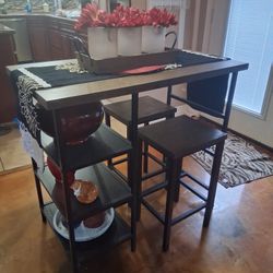 Dine Table For 2 With Shelves & 2 Stools