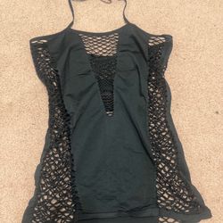 New Xl Black Fishnet Stretchy Mini Dress Short 