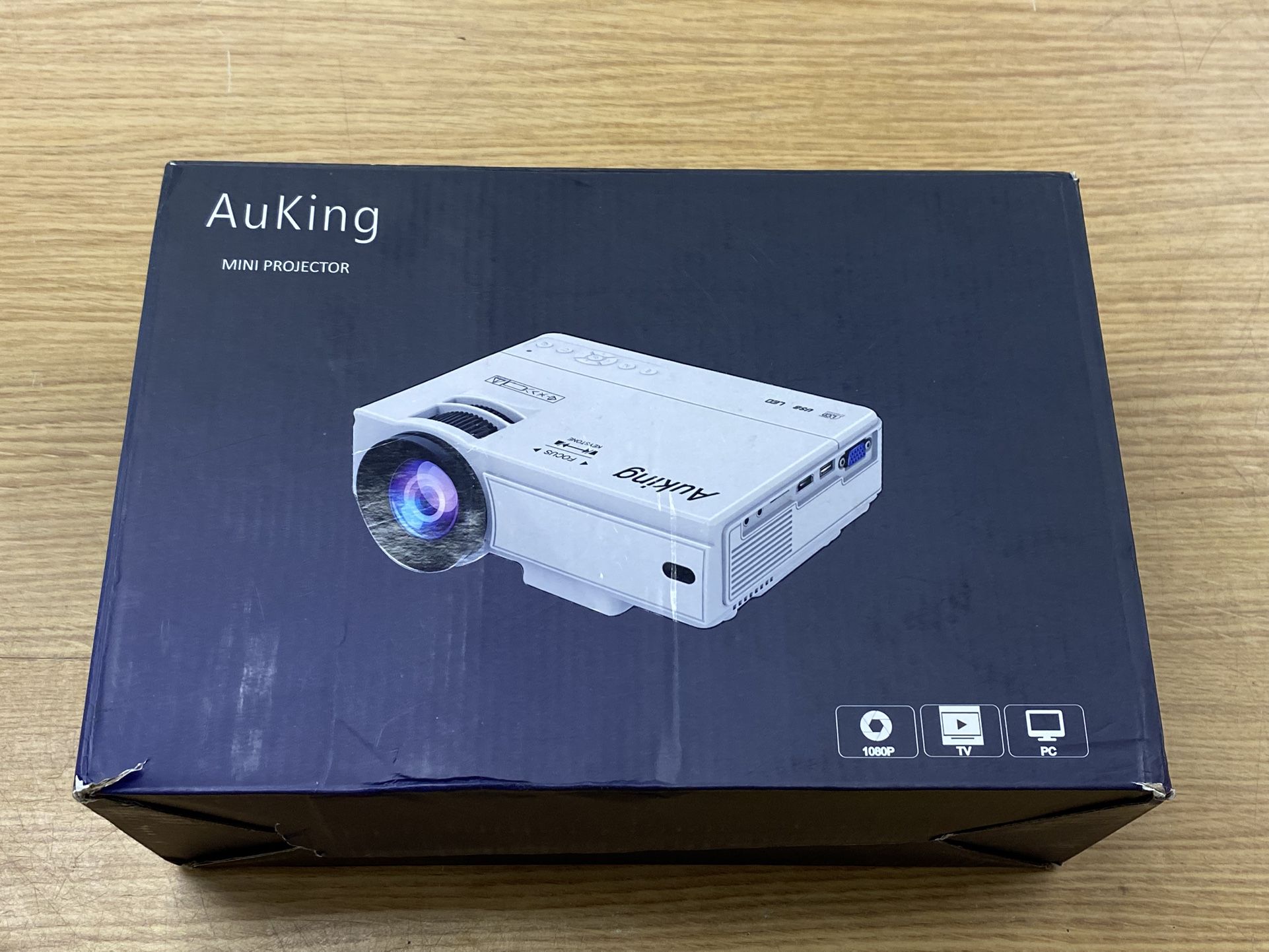AuKing Projector, 2025 Upgraded Mini Projector, Full HD 1080P Home Theater Video Projector, Compatible with HDMI/USB/AV/Smartphone/TV Box/Laptop