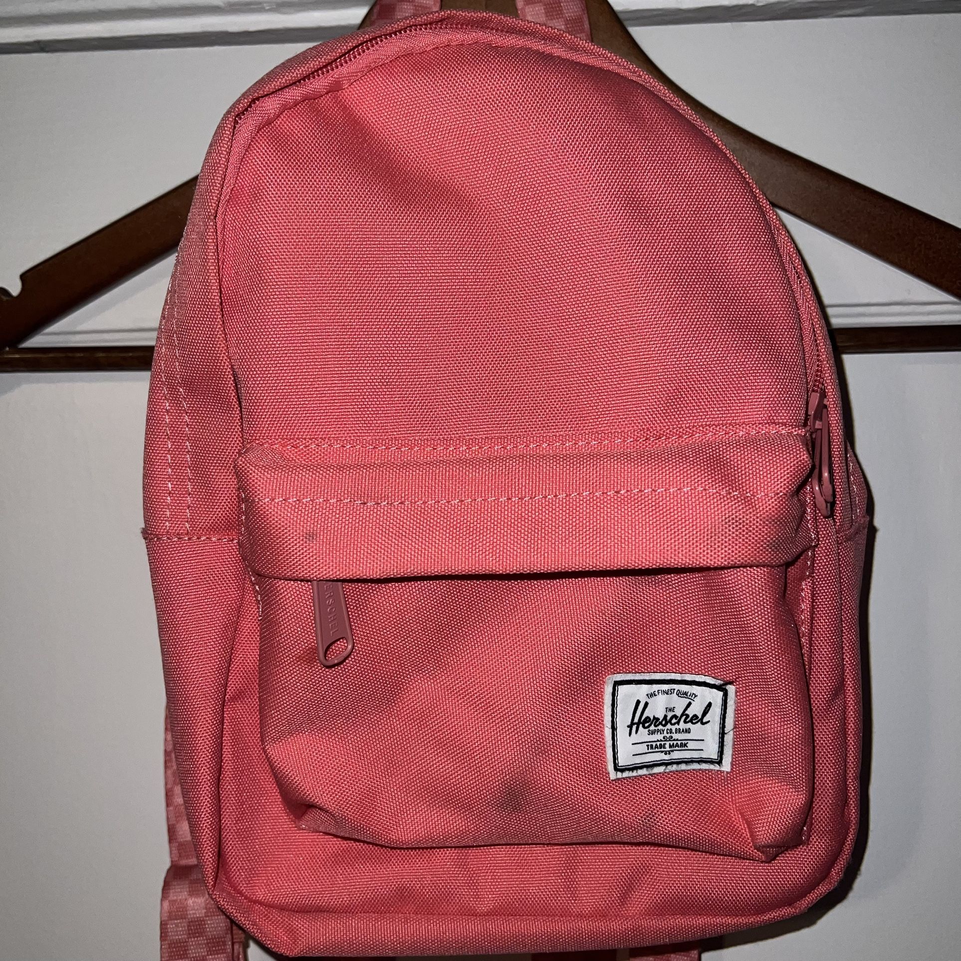 Herschel Solid Pink Mini Backpack Canvas Checkered Strap