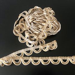 Beige & Gold Woven Braid, Looped Lace Trim