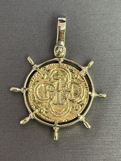 14kt Solid Gold Ship’s Wheel Coin Pendant