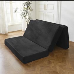 BYBYME 6 Inch Tri-Fold Mattress,Corduroy Folding Mattress,Filled with Whole Foam,Memory Foam Mattress Topper,Suitable for Sleeping,Camping