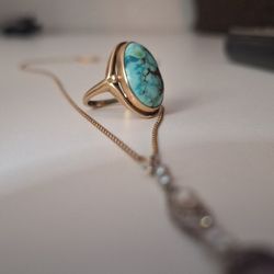 14kt Diamond Necklace 10kt Turquoise Ring