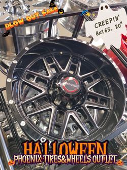 🎃 HALLOWEEN BLOWOUT SALE! 👻 Upgrade your build with these 20" Wicked Off-Road wheels featuring a sleek gloss black finish and milled spoke accents!