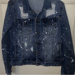Karol G Distressed Denim Jacket with Paint Splatter New 