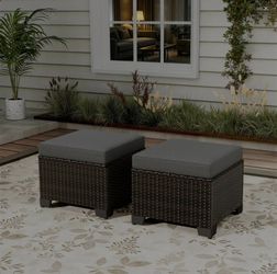 Latitude Run Outdoor Wicker Ottomans with Cushions (Set of 2)