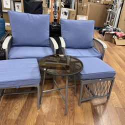 5-Piece Blue Metal Outdoor Patio Furniture Set