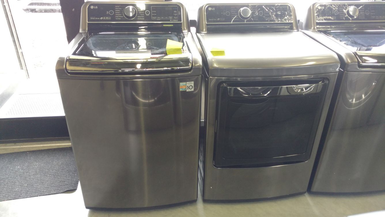 New LG Graphite Top Load 5.2 cuft Washer with TurboWash and Gas Dryer with Turbo Steam. WT7600HKA & DLG7601KE