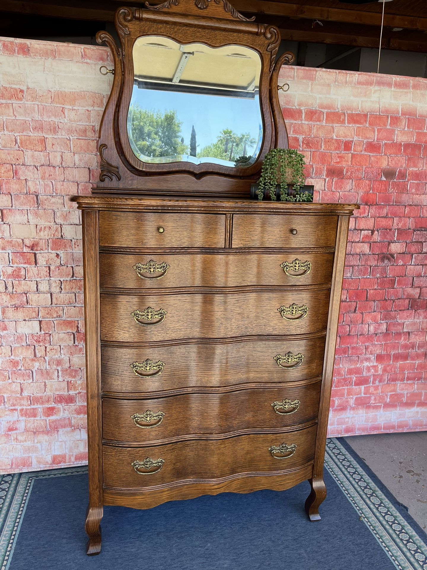 Antique Tall Dresser Solid Wood With Removable Mirror