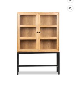 Modern Wood and Glass Display Cabinet with Metal Base