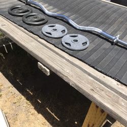 Chrome Curve Curl Bar With 2 Hex Nut Spin Lock Collars And 4 Weights For Sale