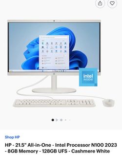 HP - 21.5" All-in-One - Intel Processor N100 2023 - 8GB Memory - 128GB UFS - Cashmere White