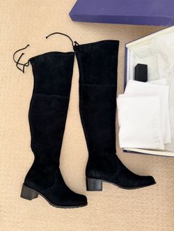 NIB Stuart Weitzman Midland Black Suede Over the Knee Boots - Size US 8 / EU 38