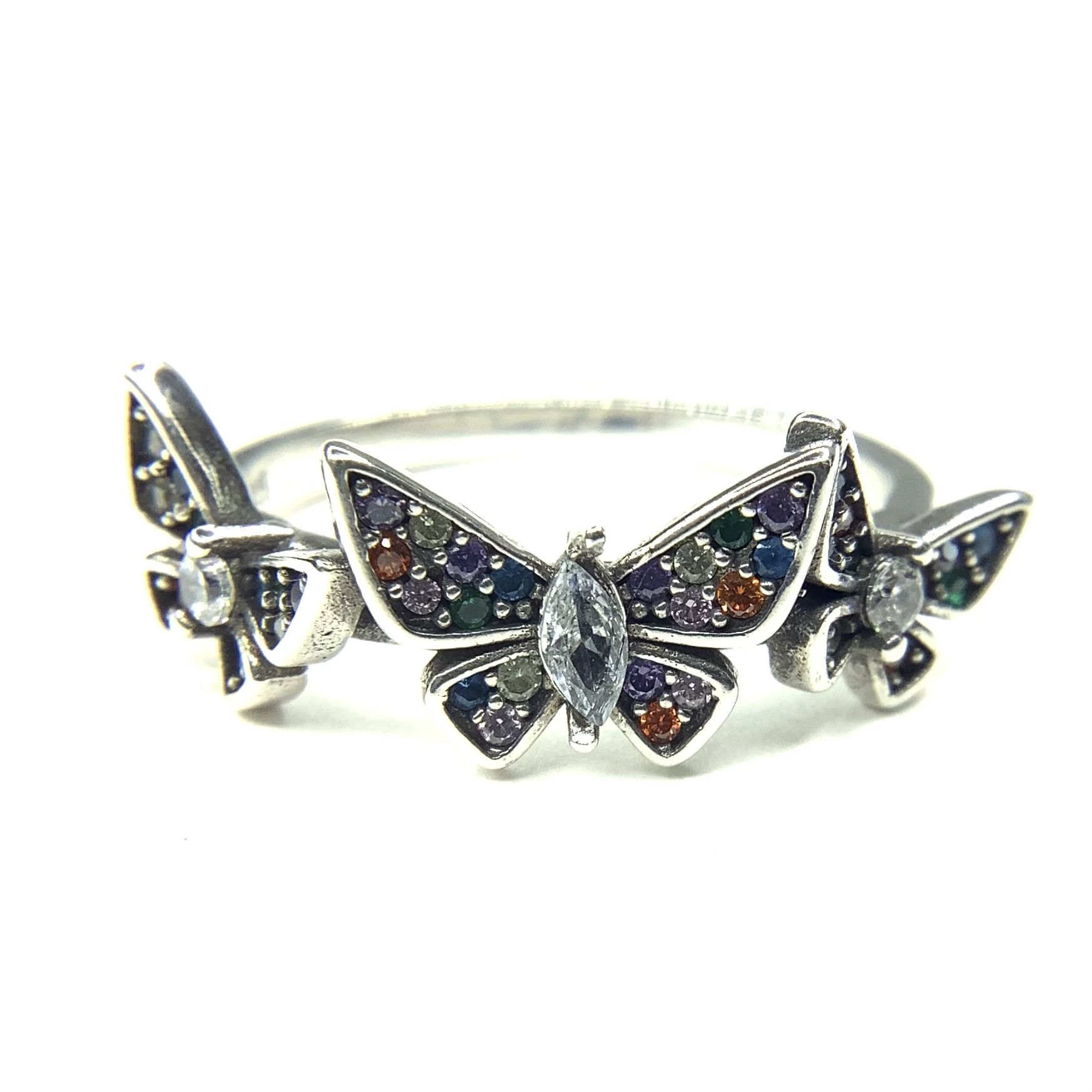Sterling Silver Color Zirconia Crown Color Stone Butterfly Ring Size 8