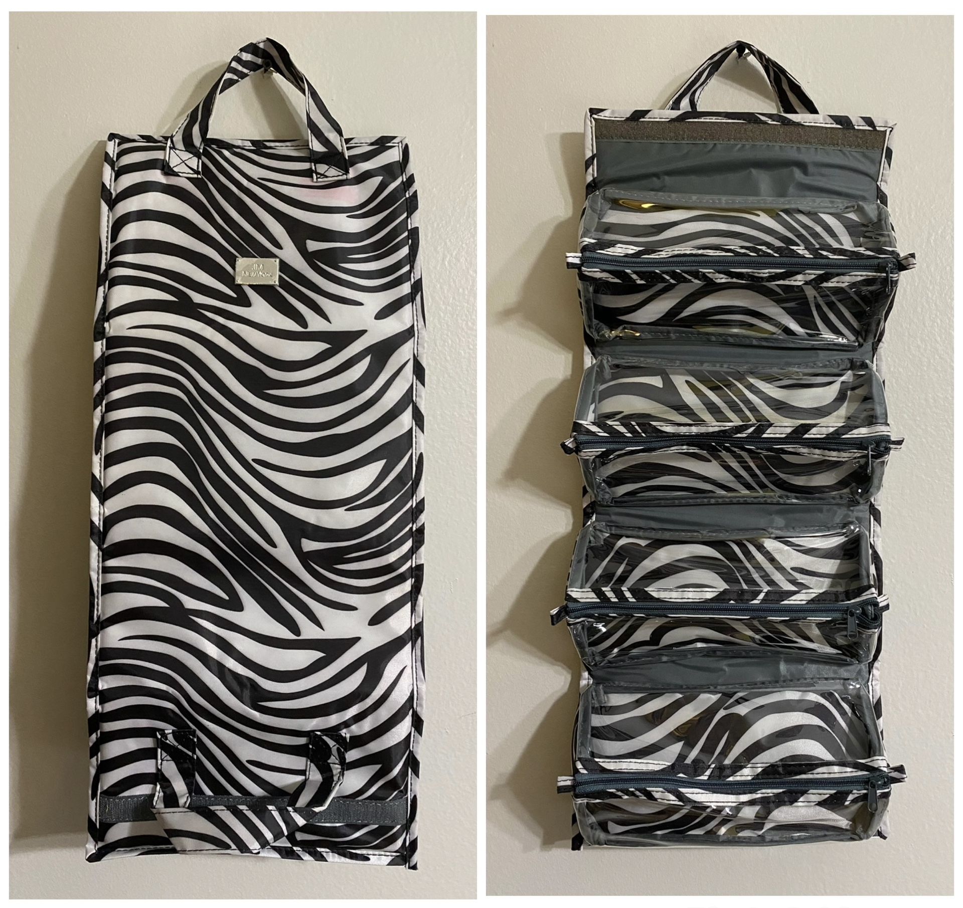 Brand new JM New York Zebra Black White Zebra Roll Up Travel Makeup Jewelry Bag