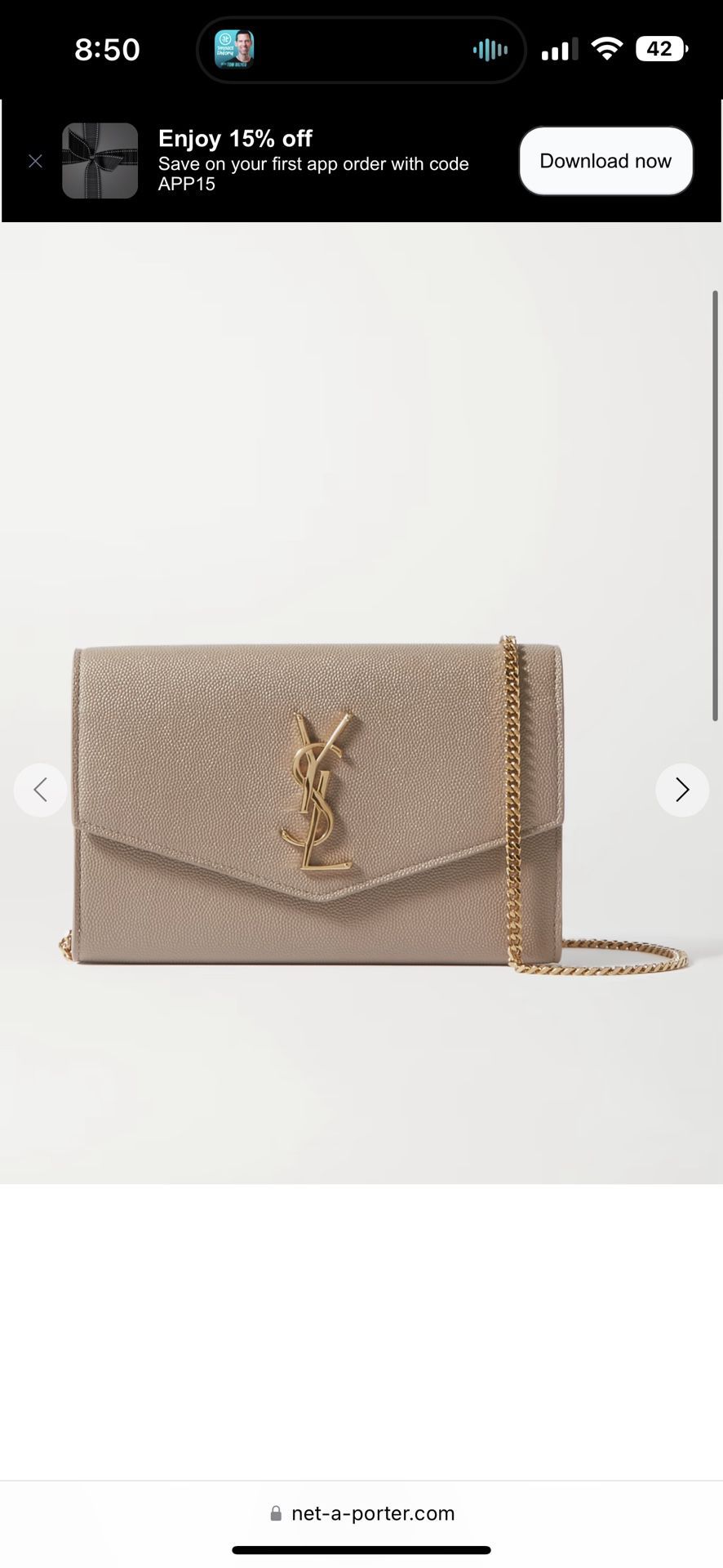 Saint Laurent Beige Uptown Chain Wallet In Grain De Poudre EMBOSSED LEATHER