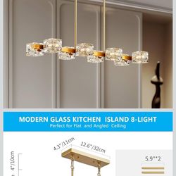XINGQI Rectangular Chandelier for Dining Room 31.5" Gold Sputnik Chandelier 8-Light Glass Linear Kitchen Island Pendant Lighting Fixture for Living Ro