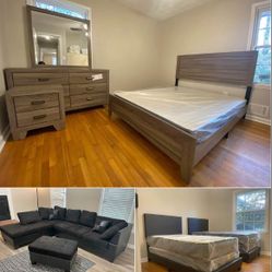 QUEEN BEDROOM SET , 2 TWIN BEDS AND SECTIONAL WITH OTTOMAN $1495 DELIVERY INCLUDED!!