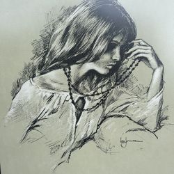 Beautiful Vintage Leo Jansen Signed Framed Sketch Portrait 21H X 17W