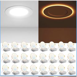 Amico 24 Pack 4 Inch 5CCT LED Recessed Ceiling Light with Night Light, 2700K/3000K/3500K/4000K/5000K Selectable Ultra-Thin Recessed Lighting, 10W=90W,