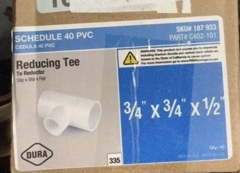Box Of Dura Reducing Tee PVC  3/4”x3/4”x1/2”