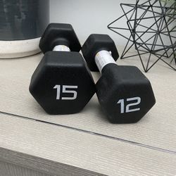 Home Workout Weights Dumbbells 15lb & 12lb 
