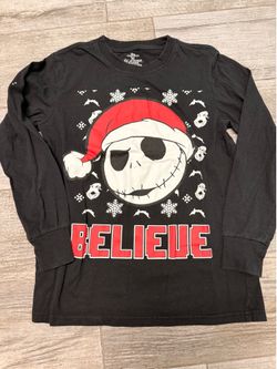 Black Nightmare Before Christmas long sleeve shirt with Jack Skellington in a Santa hat